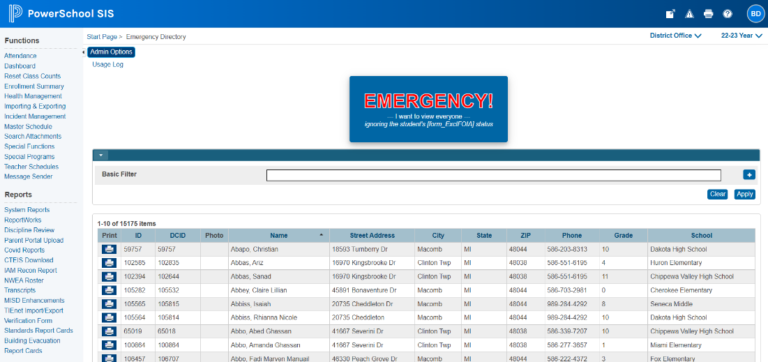 MISD Emergency Directory